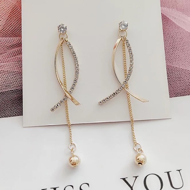 Crystal Tassel Ball Drop Stud Earrings